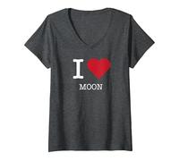 Io Amo la Luna, Amo la Luna Maglietta con Collo a V, Donna, Grigio Scuro, L