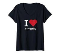 Io Amo l'autunno, Amo l'autunno Maglietta con Collo a V, Donna, Nero, M