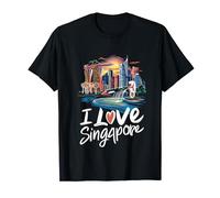 io, amore, singapore, skyline città, con, merlion, disegno Maglietta