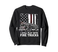 Io Ancora Gioco con Camion dei Pompieri Sottile Linea Rossa Vigile del Fuoco Felpa