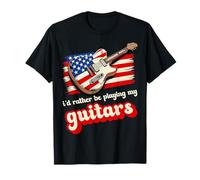 Io d Rather Be Playing My Guitars bandiera USA divertente chitarra musica Maglietta