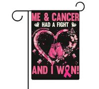 Io e il cancro abbiamo combattuto e ho vinto. Bandiere da giardino per la sensibilizzazione sul cancro al seno, bandiere bifacciali per le festività, decorazioni per esterni, 12,6 x 18,5 pollici.