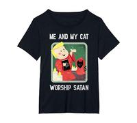 Io e Il Mio Gatto adorare Satana Divertente rituale evocare Diavolo 666 Maglietta, Donna Plus-Size, Nero, 5X