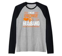 Io Indossare Arancione per Mio Marito MS Sclerosi Multipla consapevolezza Maglia con Maniche Raglan