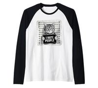 Io odio persone divertente Gatto Mugshot Art Maglia con Maniche Raglan