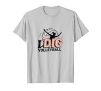 Io Scavare pallavolo: energico Giocatore Silhouette Maglietta, Uomo, Argento, M