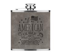 Io Sono Americana What's il Tuo Superpower 170ml Simil Pelle Hip Flask Grey USA