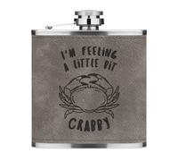 Io Sono Feeling A Punta Crabby 170ml pelle Sintetica Hip Flask Grigio Funny Crab