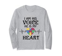 Io Sono la Sua Voce, Lui è Il Mio Cuore Battito Cardiaco consapevolezza autismo Figlio Maglia a Manica
