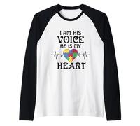 Io Sono la Sua Voce, Lui è Il Mio Cuore Battito Cardiaco consapevolezza autismo Figlio Maglia con Maniche Raglan