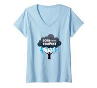 Io Sono la Tempesta: Nato dalla Tempesta Inspirational Art Maglietta con Collo a V, Donna, Celeste, M