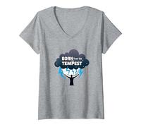 Io Sono la Tempesta: Nato dalla Tempesta Inspirational Art Maglietta con Collo a V, Donna, Grigio Melange, L