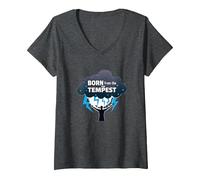 Io Sono la Tempesta: Nato dalla Tempesta Inspirational Art Maglietta con Collo a V, Donna, Grigio Scuro, L