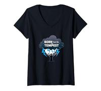 Io Sono la Tempesta: Nato dalla Tempesta Inspirational Art Maglietta con Collo a V, Donna, Nero, L