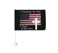 Io sto in piedi per la bandiera, mi inginocchio per la croce, 7 (2) clip per finestra per bandiere per auto, protezione solare, decorazione, striscione bifacciale da 12 x 18 pollici per camion
