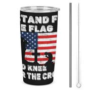 Io sto per la bandiera, mi inginocchio per la croce, bicchiere termico in acciaio inossidabile da 20 once, tazza da viaggio per auto a doppia parete sottovuoto con coperchio e cannuccia, per regali d