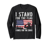 Io STO per la Bandiera Mi inginocchio per la Croce US Veterans Day Maglia a Manica
