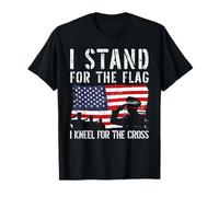 Io STO per la Bandiera Mi inginocchio per la Croce US Veterans Day Maglietta