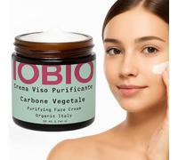 IOBIO Crema Viso Idratante Purificante al Carbone Vegetale - Burro di Karité, Olio di Cocco, Acido Ialuronico e Vitamina C - Bio, Vegan, Pelle Grassa e Secca, Made in Italy