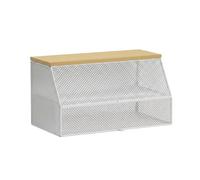 Ioensy Copertura Portaoggetti da Cucina Contenitore per Vivande E Piatti Coperchio con Struttura a Rete Ventilata Base in Ferro E Legno Stabile Multiuso, White, 3 Layers