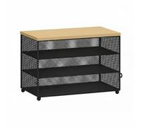 Ioensy Copertura Portaoggetti da Cucina Contenitore per Vivande E Piatti Coperchio con Struttura a Rete Ventilata Base in Ferro E Legno Stabile Multiuso, Black, 4 Layers