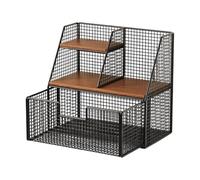 Ioensy Porta Bustine Tè Organizer Portaoggetti Scatola Tè in Legno Rack Espositore con Ripiano Sollevato E Cassetto per Conservazione Tè Caffè Adatto a Uffic, Black S