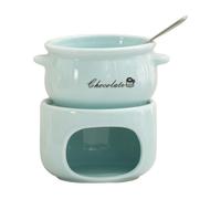 Ioensy Recipien in Ceramica per Sciogliere Cioccolato con Forchetta in Dotazione E Base Riscaldan con Apertura Frontale per Fonduta di Formaggio E Cioccolato per Uso Dom, Azzurro