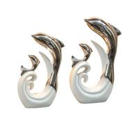 Ioensy Scultura Moderna Ceramica Delfino Argento Bianco Elemento Decorativo Elegante Opera d'Arte per Tavolo Ingresso Soggiorno Camera, Italiano: