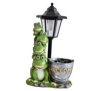 Ioensy Statua a Secchiello con Rane da Giardino, Luce Solare, Decorazione per Esterni per Cortile