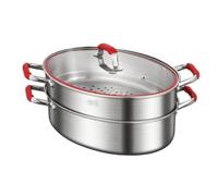 Ioensy Vaporiera con Coperchio Liscio | Facile da Pulire, la per Pesce con Coperchio, Multiuso, Vaporiera Manico, Famiglie, 2 Strati, Con Piatto In Porcellana