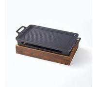 Ioensy Vassoio Riscaldante Rettangolare Piastra Grill Teglia Bruciatore con Base in Legno Effetto E Calore Omogeneo Adatto a Cucina Indoor Esperienze Culinarie Servizio da Tavolo, 35cm 23cm 10cm