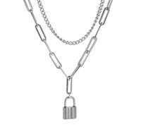 IOETSEUT Collana Personalizzata per Le Donne Ciondolo Collana Moda Uomo Collana graffetta Catena Doppia Catena Punk Ciondolo Collana per Gli Uomini Donne Regali per Feste
