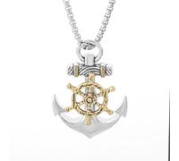 IOETSEUT Mens Vintage Collana Navy Pirata Ancora Pendente Nave Timone Punk Gioielli Regalo