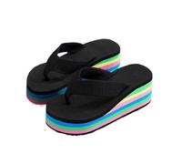 IOEUIWP Infradito da donna con plateau color arcobaleno, suola spessa estiva, sandali zeppa slip-on leggeri, pantofole spiaggia Per interni ed esterni(Black,36)