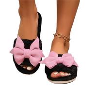 IOEUIWP Ladies' Slippers Have A Stylish Winter Vibe With Bow Ties Indoor Soft-Soled Are Comfortable And Warm Per interni ed esterni(Black,36-37)