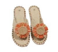 IOEUIWP Little Daisy Women's Linen Flip Flop Open Toe Lightweight Flat Casual Sandals Outdoor Beach Shoes Per interni ed esterni(Red,38)