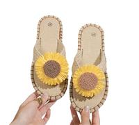 IOEUIWP Little Daisy Women's Linen Flip Flop Open Toe Lightweight Flat Casual Sandals Outdoor Beach Shoes Per interni ed esterni(Yellow,39)
