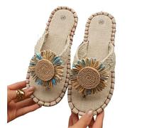 IOEUIWP Little Daisy Women's Linen Flip Flop Open Toe Lightweight Flat Casual Sandals Outdoor Beach Shoes Per interni ed esterni(Blue,42)