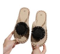 IOEUIWP Little Daisy Women's Linen Flip Flop Open Toe Lightweight Flat Casual Sandals Outdoor Beach Shoes Per interni ed esterni(Black,38)