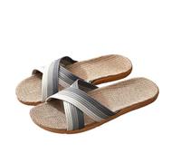 IOEUIWP Men Shoes Slippers Linen Home Indoor Open Toe Flat Shoe Beach Striped Spliced Rubber Sandals Per interni ed esterni(COLOR1,44-45)