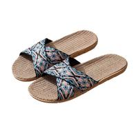 IOEUIWP Open-Toe Crossed Linen Slippers For Men And Women Indoor Home Floor Summer Cool Sandals Couple Matching Per interni ed esterni(SKY BLUE,44-45)