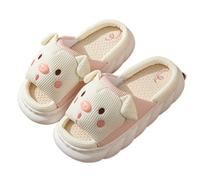 IOEUIWP Platform Women's Slippers Home Linen Pig Cute Designer Woman Shoes Flat Hemp Indoor Elegant Casual Slides Per interni ed esterni(White,36-37)