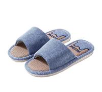 IOEUIWP Women Linen Slippers Four Seasons Indoor Sandals Adults Cartoon Slides Couples Open Toed Breathable Home Shoes Per interni ed esterni(Blue,44-45)