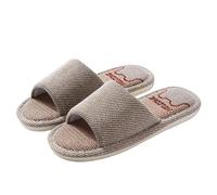 IOEUIWP Women Linen Slippers Four Seasons Indoor Sandals Adults Cartoon Slides Couples Open Toed Breathable Home Shoes Per interni ed esterni(Brown,42-43)