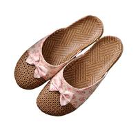 IOEUIWP Women's Breathable Linen Slippers Soft Sole Indoor For All Seasons Simple Versatile Home Wear Sandals Per interni ed esterni(Flower pink,37-38)