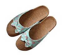 IOEUIWP Women's Breathable Linen Slippers Soft Sole Indoor For All Seasons Simple Versatile Home Wear Sandals Per interni ed esterni(Flower green,37-38)