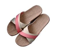 IOEUIWP Women's Breathable Linen Slippers Soft Sole Indoor For All Seasons Simple Versatile Home Wear Sandals Per interni ed esterni(Cross pink,37-38)