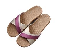 IOEUIWP Women's Breathable Linen Slippers Soft Sole Indoor For All Seasons Simple Versatile Home Wear Sandals Per interni ed esterni(Cross purple,37-38)