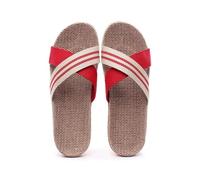 IOEUIWP Women's Breathable Linen Slippers Soft Sole Indoor For All Seasons Simple Versatile Home Wear Sandals Per interni ed esterni(Cross two red,39-40)