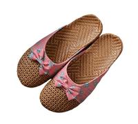 IOEUIWP Women's Breathable Linen Slippers Soft Sole Indoor For All Seasons Simple Versatile Home Wear Sandals Per interni ed esterni(Flower rose red,37-38)